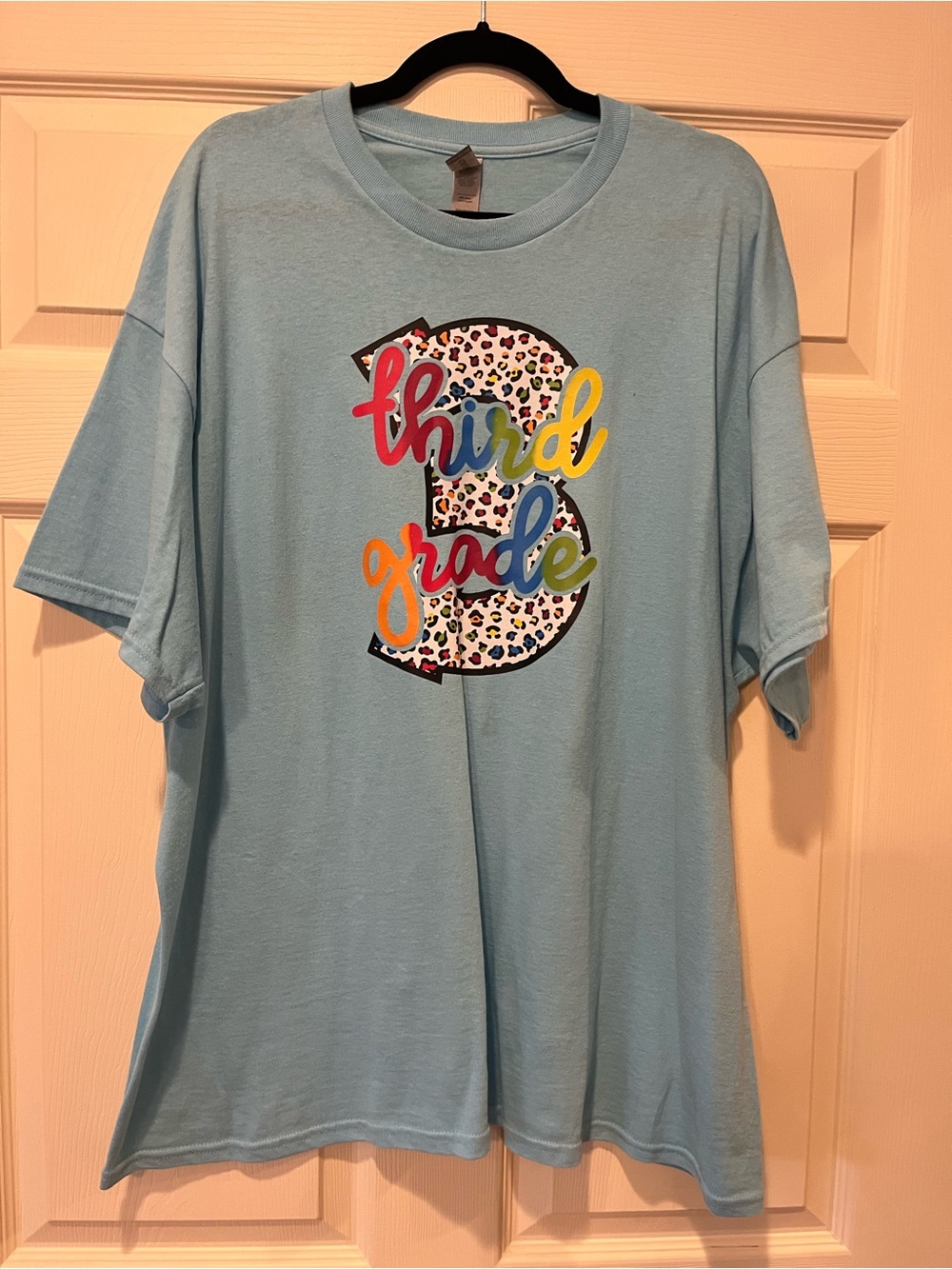 Gildan Light Blue Teacher Tee with Colorful "Third Grade" Graphic
